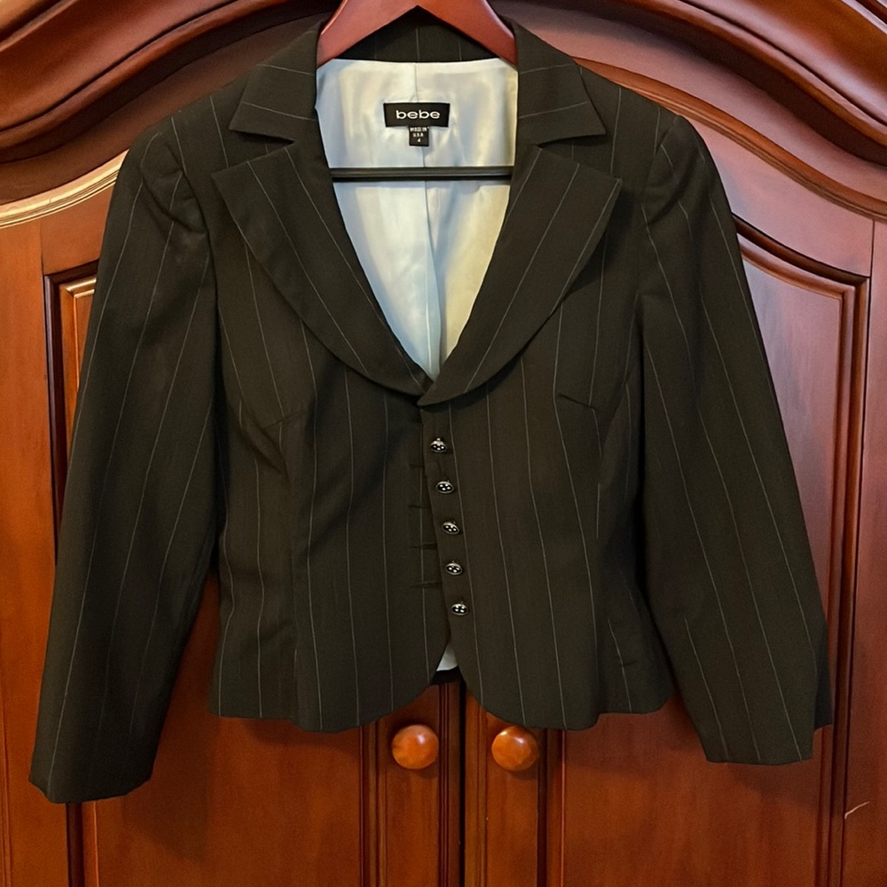 Black pinstripe blazer tuxedo jacked